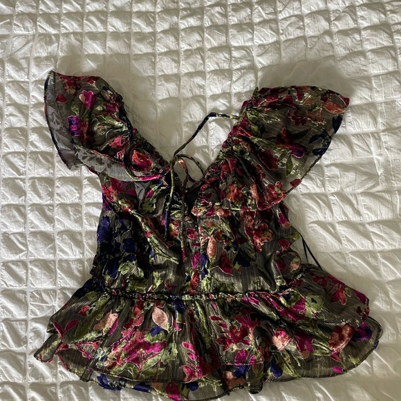 Parker Cara Velvet  Ruffle V-Neck Blouse - Picture 9 of 11